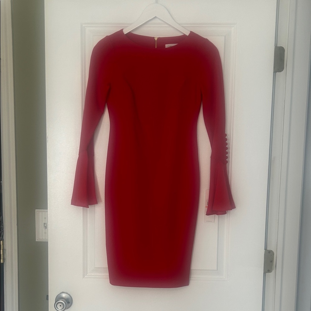 Calvin Klein Red Long Sleeve Dress
